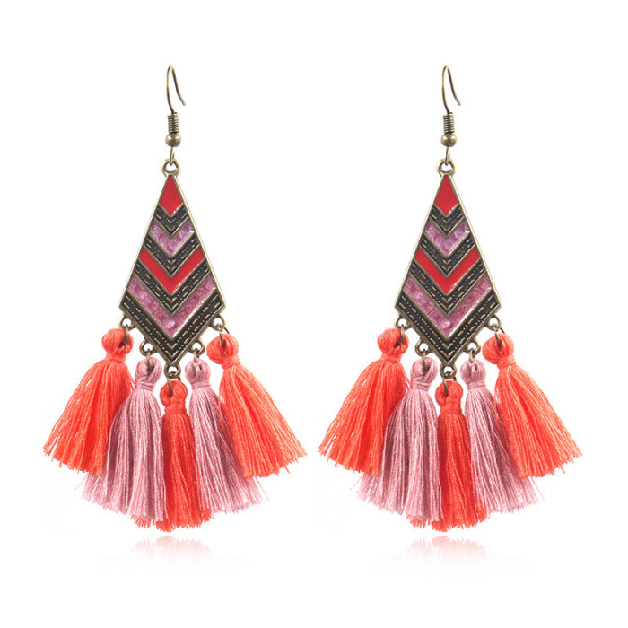 Cross-Border Hot Selling Diamond-Shaped Oil Drop Earrings European and American Fashion Tassel Earrings Wish Amazon Women's Jewelry Wholesale Earrings