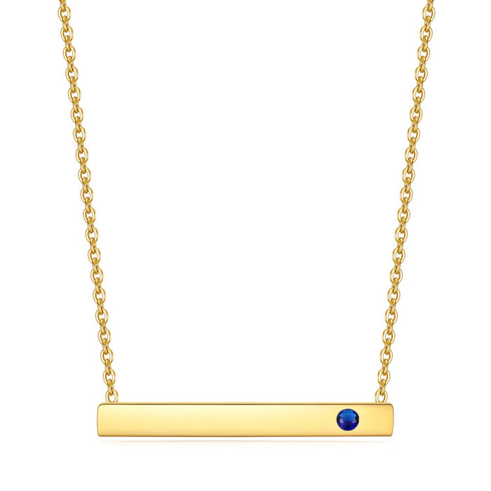 European and American Cross-Border New December Birthstone Rectangular Inlaid Diamond 18K Gold Collarbone Chain Necklace with Laser Logo