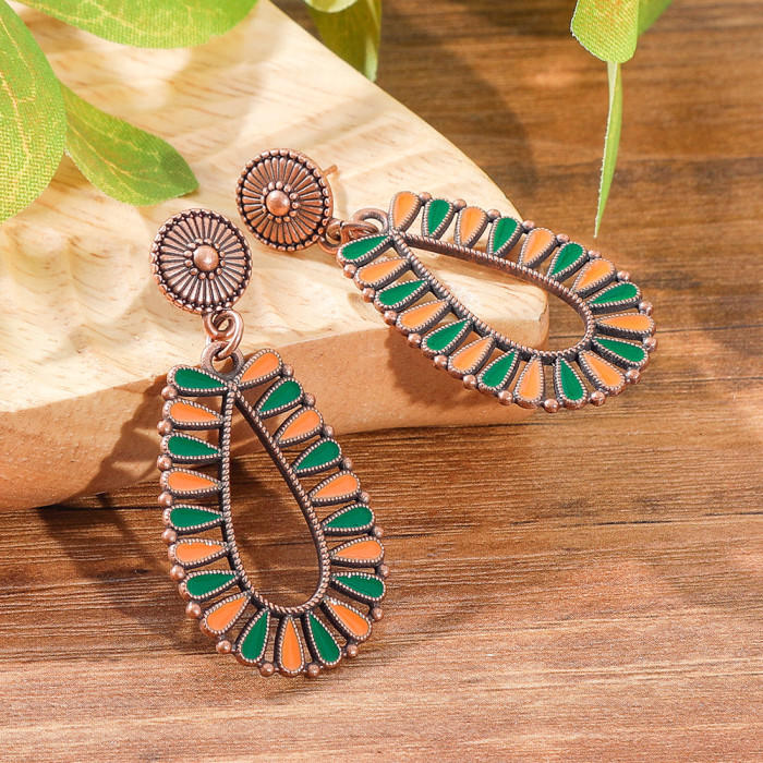 New Hot-Selling Ethnic Vacation Style Colorful Oil Drop Earrings Yunnan Travel Earrings Wholesale Versatile Design Sense