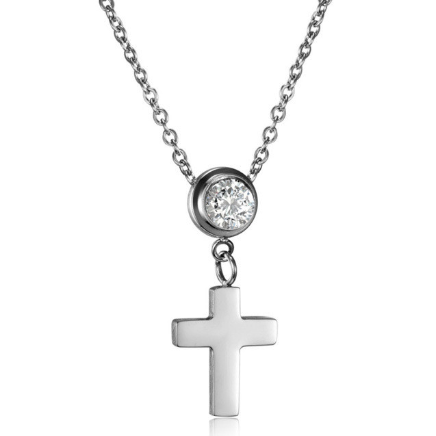 INS Style Versatile Simple Titanium Steel Couple Cross Smooth Titanium Steel Clavicle Chain Zircon Inlaid Necklace fo...