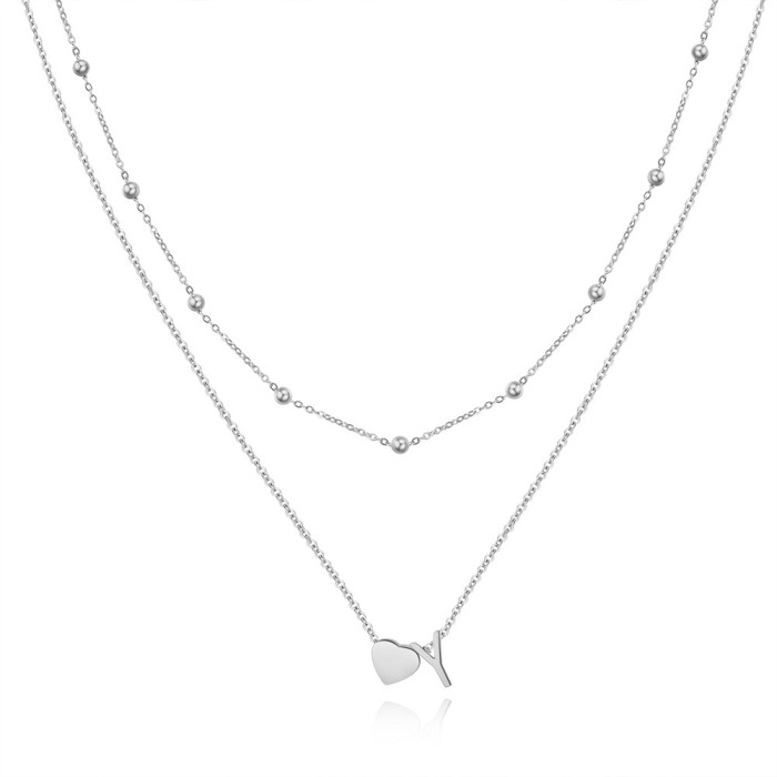 26 Initials Capital Letters Simple Necklace for Women Stainless Steel 3D Heart Letter Necklace Engravable Necklace Wh...