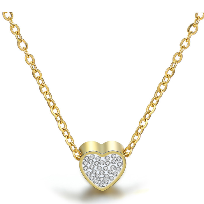 European and American INS New Style Women's Personality Simple 12MM Inlaid Diamond Heart Titanium Steel Necklace Collarbone Chain Stainless Steel Wholesale