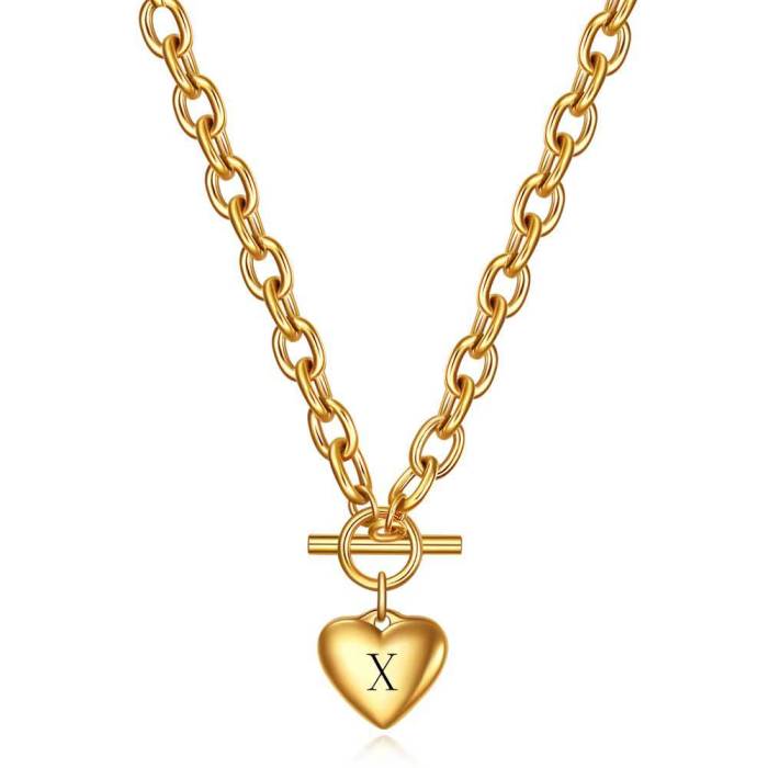 Hot Sale 18K Gold Plated Roman Numeral Heart OT Necklace Titanium Steel Stainless Steel Heart Pendant Necklace