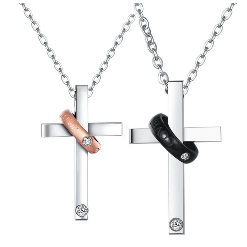 European and American Cross-Border Amazon Hot Sale 2530MM Cross Couple Necklace Stainless Steel Versatile Fashion Necklace Wholesale