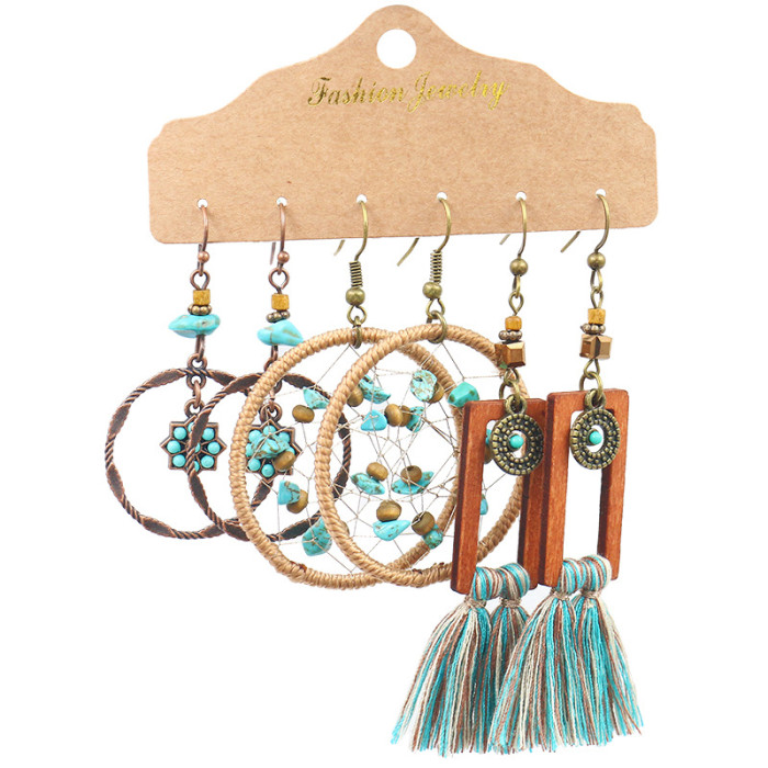 Ethnic Style Earrings Set for Women, Unique Vintage Tassel Accessories, Fashion Multi-Pair Card Earrings Wholesale, J...