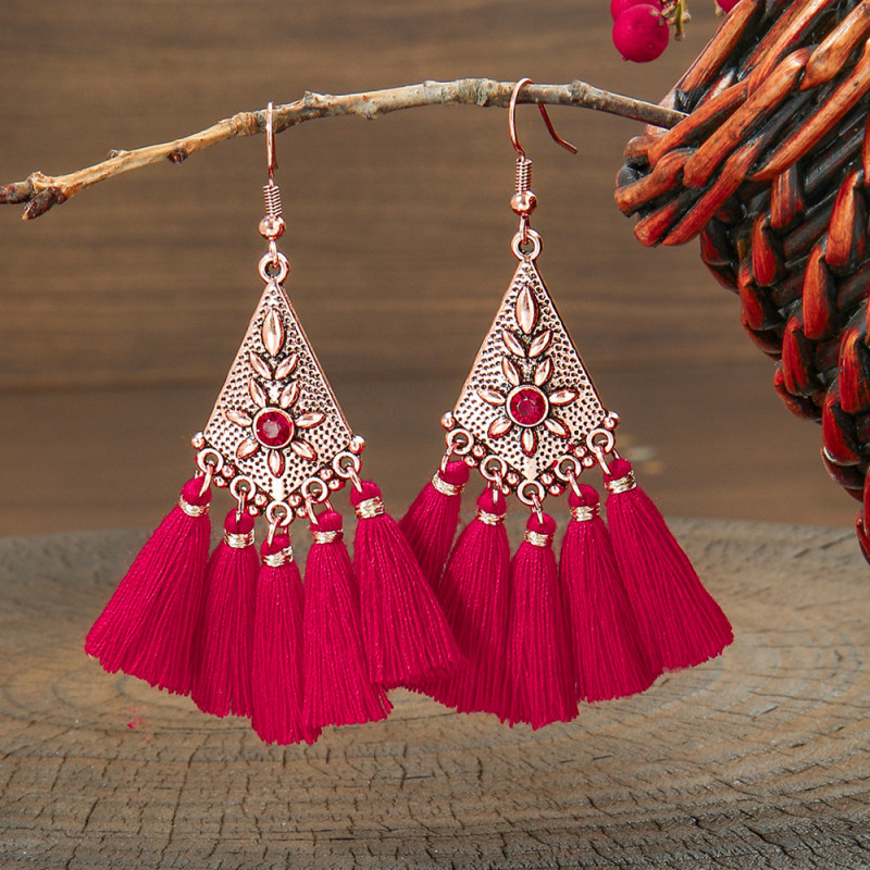 New Fashion Chinese Style Red Versatile Earrings National Trend Retro Festive Tassel Earrings New Year Gift Wholesale
