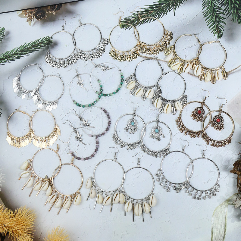Large Circle Tassel Earrings European and American Fashion Earrings Personality Elegant Gold Sparkling Geometric Temperament Versatile Ear Accessories