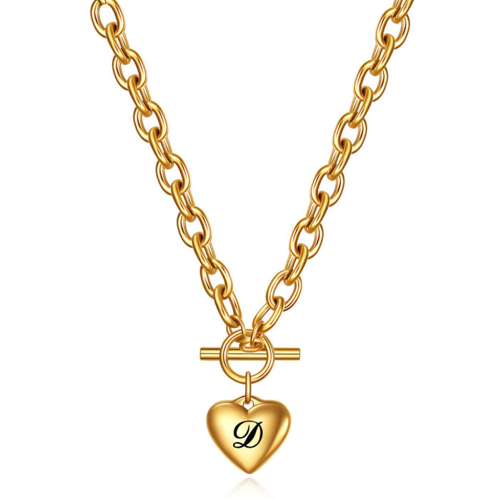 Hot Sale 18K Gold 26 Letters Heart OT Necklace Titanium Steel Stainless Steel Heart Pendant Necklace