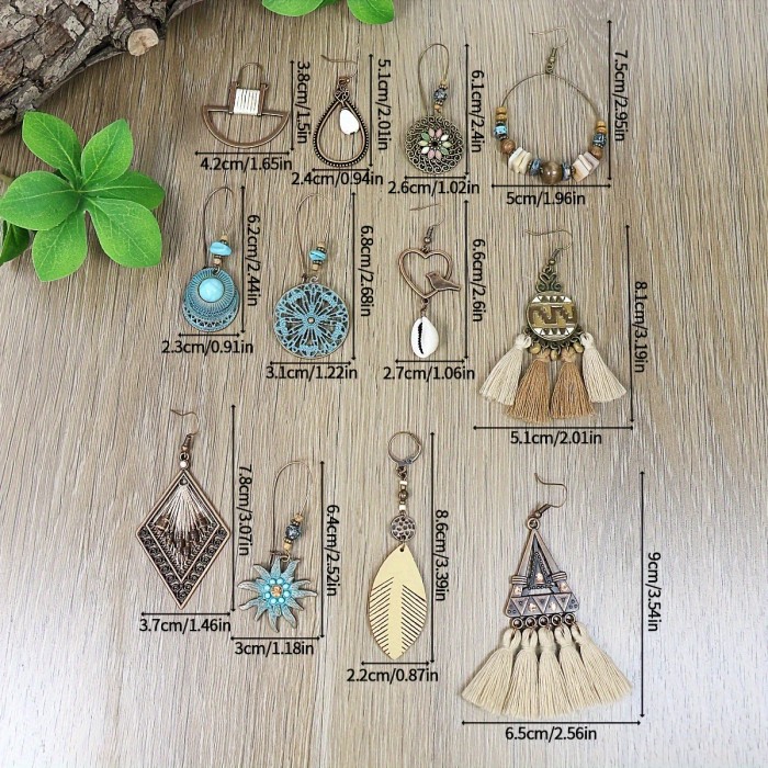 Melard Color Earrings Multi-piece Set Nostalgic Fan-shaped Tassel Hollow Geometric Earrings Amazon Wholesale