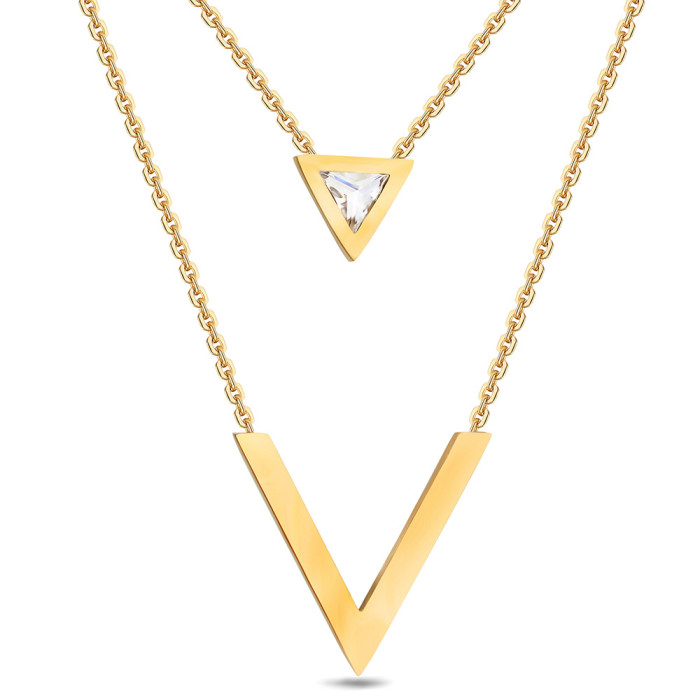 Japanese and Korean New Style Simple Zircon Inlaid Geometric Triangle Splicing Necklace Set Titanium Steel Stainless Steel Women's Collarbone Chain