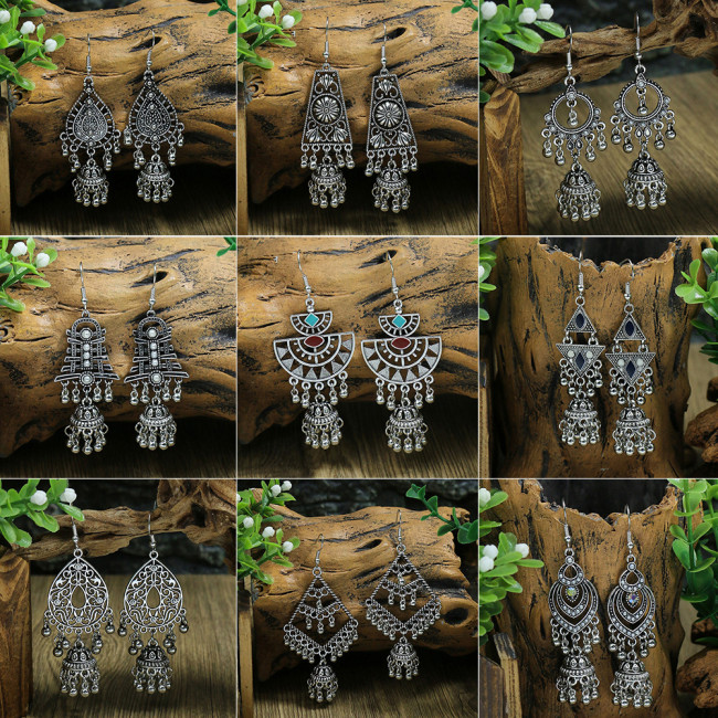 Amazon New Fashion Earrings Ethnic Style Retro Earrings Long Palace Bell Earrings Exaggerated