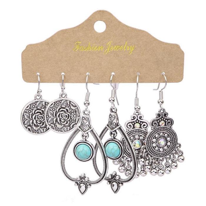 Amazon Hot Sale Bohemian Earrings Vintage Ethnic Hollow Tassel Bead Circle Earrings