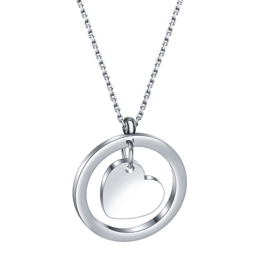 European and American Cross-Border Hot Sale Stainless Steel 26 Letters Round Hollow Heart Necklace Laser Logo Engraving Necklace