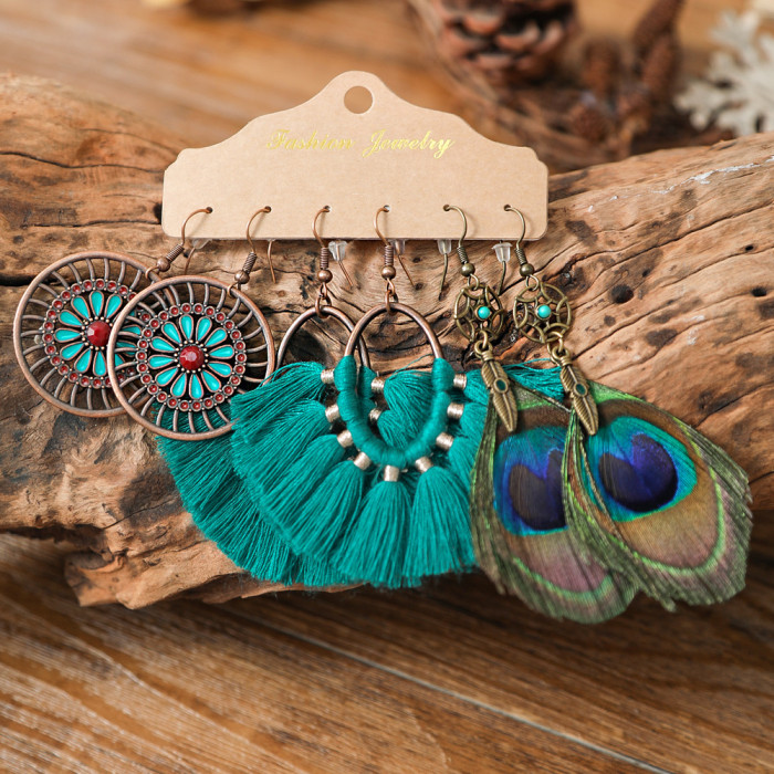 Autumn Winter New Fashion Retro Earrings Ethnic Vacation Style Leopard Print Water Drop Tassel Earrings Manufacturer...