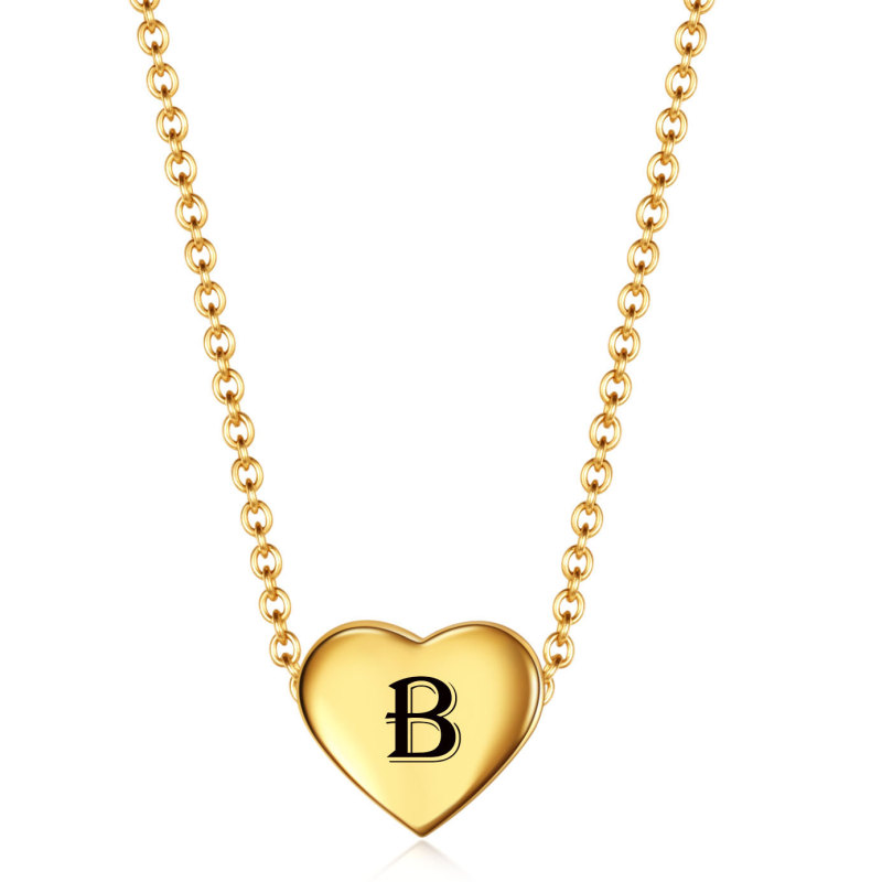 Cross-Border European and American Hot Sale Simple Stainless Steel 12MM Heart 18K Gold Pendant 26 English Letters Necklace Wholesale