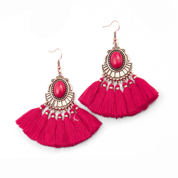 New Fashion Chinese Style Red Versatile Earrings National Trend Retro Festive Tassel Earrings New Year Gift Wholesale