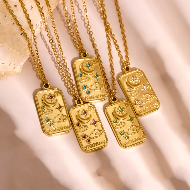 Hot Sale Simple Personality Light Luxury Pendant Jewelry Stainless Steel Gold Plated Tarot Card Braided Chain Necklace