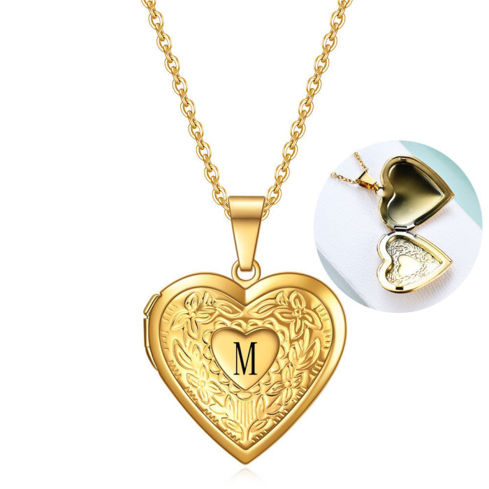 Stainless Steel Personalized Heart Pattern Openable Photo Frame Commemorative Titanium Steel 26 English Letters Penda...
