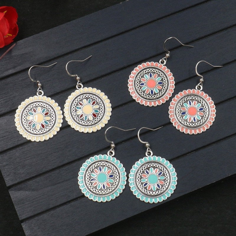 European and American Cross-Border Simple Fashion Creative Earrings Round Elegant Flower Sweet Floral Ear Jewelry Wholesale
