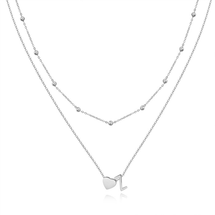 26 Initials Capital Letters Simple Necklace for Women Stainless Steel 3D Heart Letter Necklace Engravable Necklace Wh...