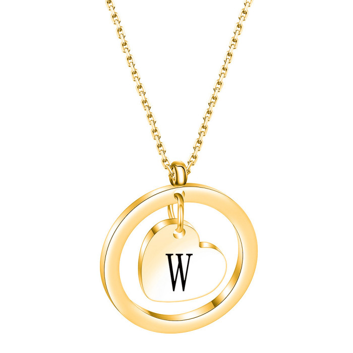 304 Stainless Steel 26 Letters Round Hollow Heart 15MM 18K Gold Necklace Couple Necklace Gift Wholesale for Women