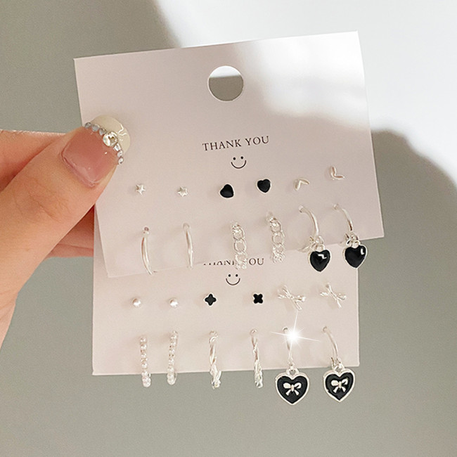 European and American Cross-Border Hot-Selling Fashion Trend Oil-Drip Heart Butterfly Imitation Pearl Earring Set for Women