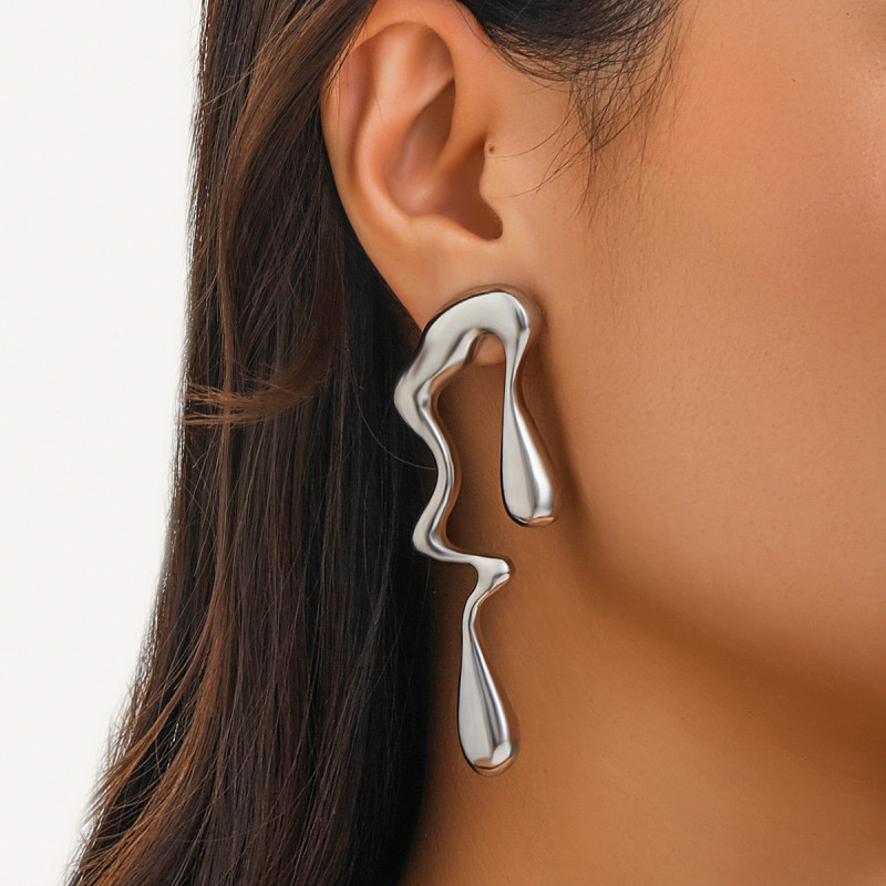 European and American Cross-Border Jewelry Liquid Metal Style Alloy Water Drop Earrings Sweet Cool Design Sense Simple Geometric Earrings