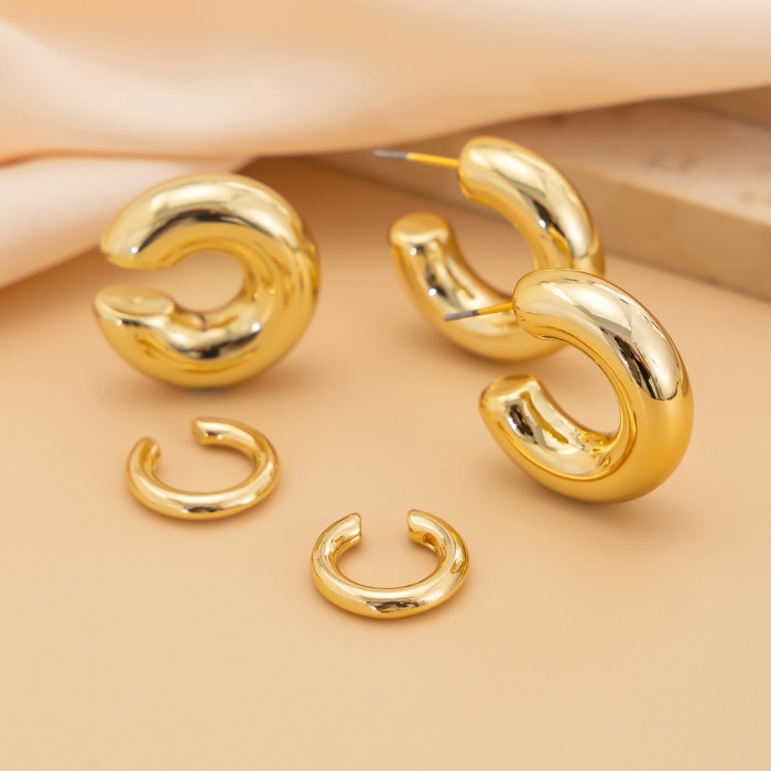 Jewelry INS Style C-Shaped Hoop Ear Clip Set Simple Alloy Smooth Surface Non-Pierced Ear Clip New Model, Earrings