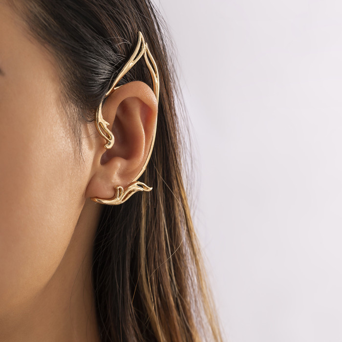 Style Simple Personality Hollow Cat Ear Sweet Cool Contour Ear Clip Niche Non-Pierced Versatile Elf Ear Hook Earrings