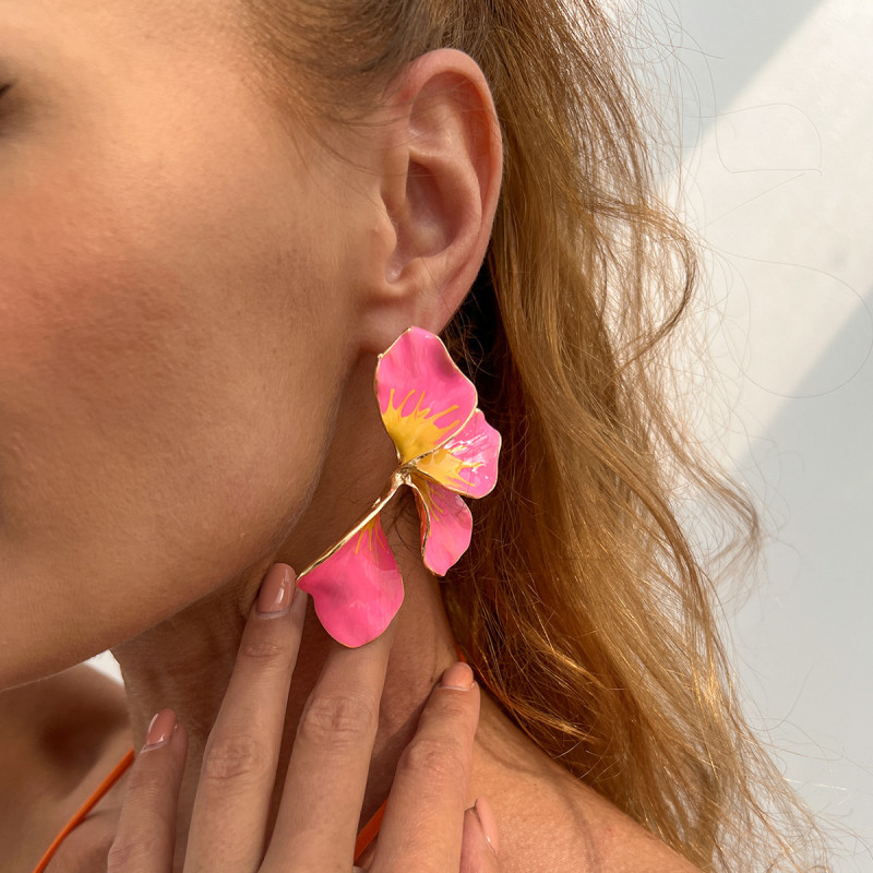 European and American Cross-Border Jewelry Sweet Style Gradient Pink Petal Oil Drop Earrings Fashionable Exaggerated Alloy Earrings