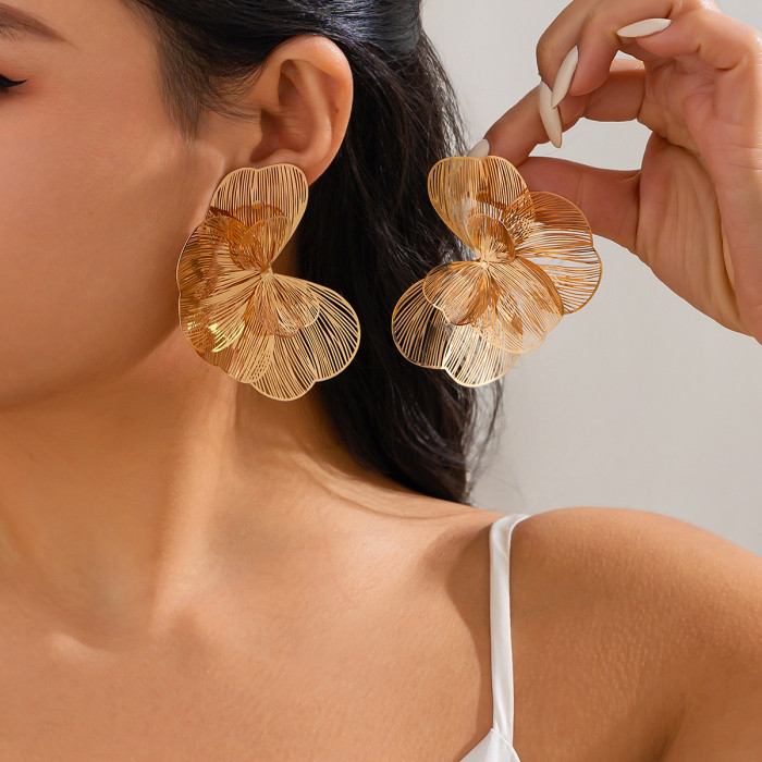 Jewelry High-End Hollow Ginkgo Leaf Earrings Fashion Evening Large Petal Metal Earrings