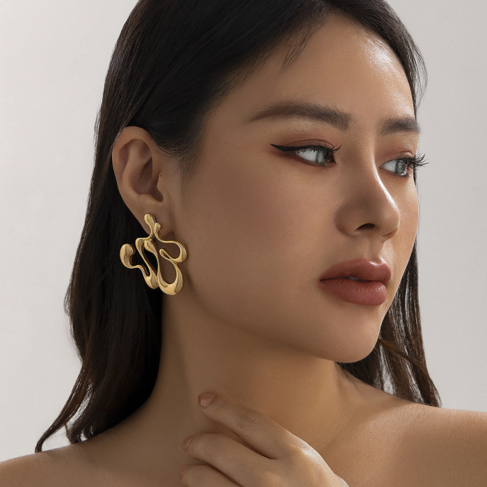 Jewelry Irregular Hollow Twisted Hoop Earrings Geometric Alloy Simple Style Earrings