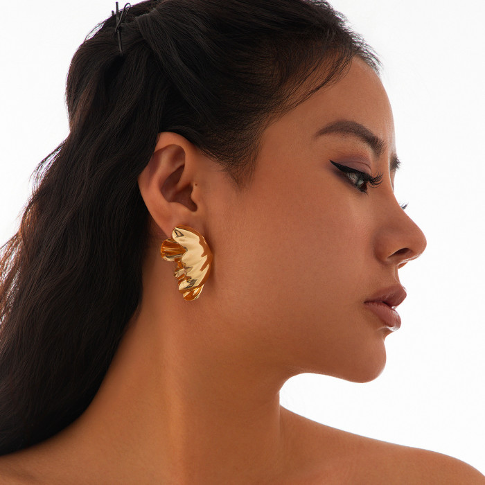 European and American Cross-Border Jewelry Personality Simple Wrapped Rose Flower Earrings Internet Celebrity Same Style Folding Leaf Earrings