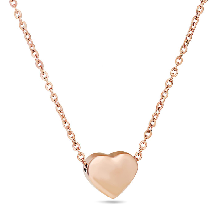 Style Simple 18K Gold 12MM Smooth Heart Stainless Steel Collarbone Chain Couple Necklace Engravable Wholesale