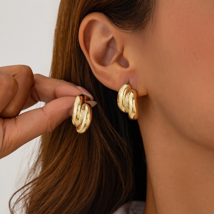 European and American Cross-Border Jewelry Exaggerated Sunflower Alloy Earrings Round Irregular Geometric Earring Set