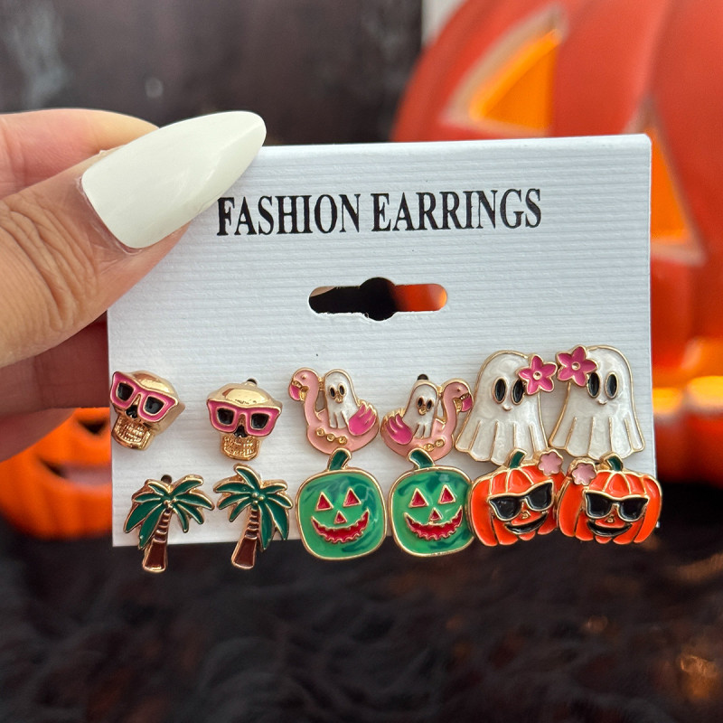 European and American Cross-Border Jewelry Dark Style Skull Bat Earrings Creative Halloween Ghost Pumpkin Quirky Earrings