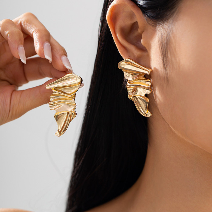 European and American Cross-Border Jewelry Exaggerated Layered Foldable Earrings Simple Smooth Wrinkled Alloy Earrings Personality