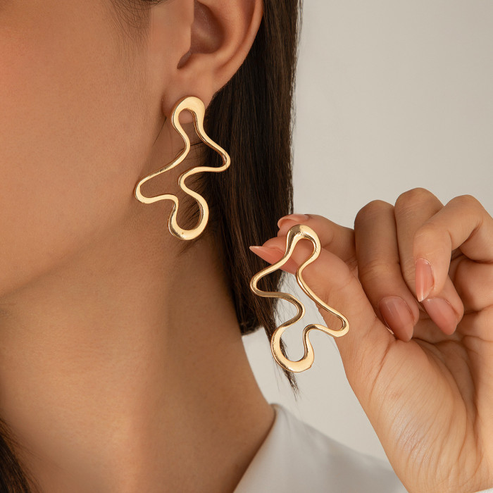 Style Personality Lava Heart Liquid Water Drop Earrings Business Wrinkled Irregular Geometric Earrings