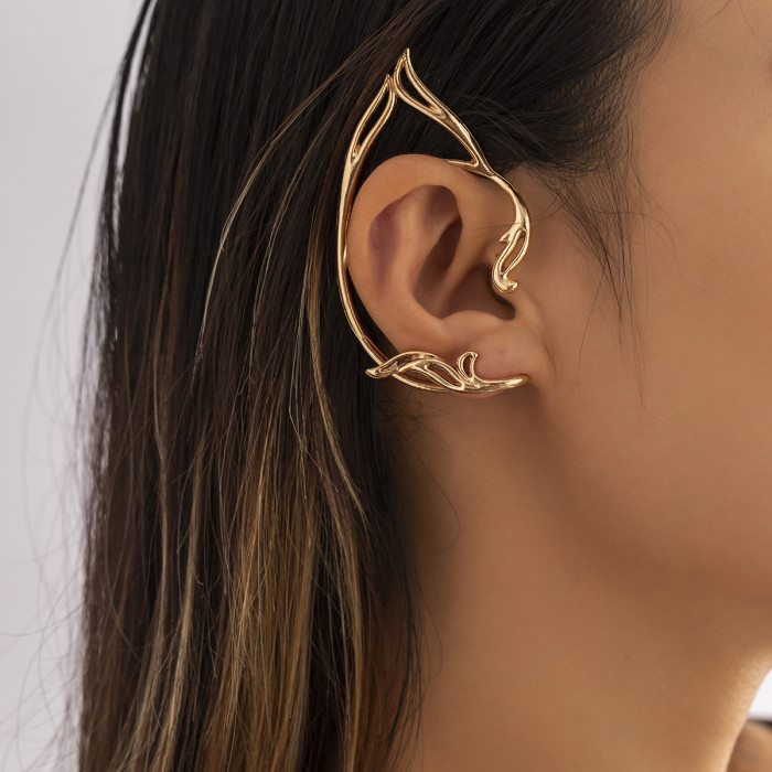Style Simple Personality Hollow Cat Ear Sweet Cool Contour Ear Clip Niche Non-Pierced Versatile Elf Ear Hook Earrings