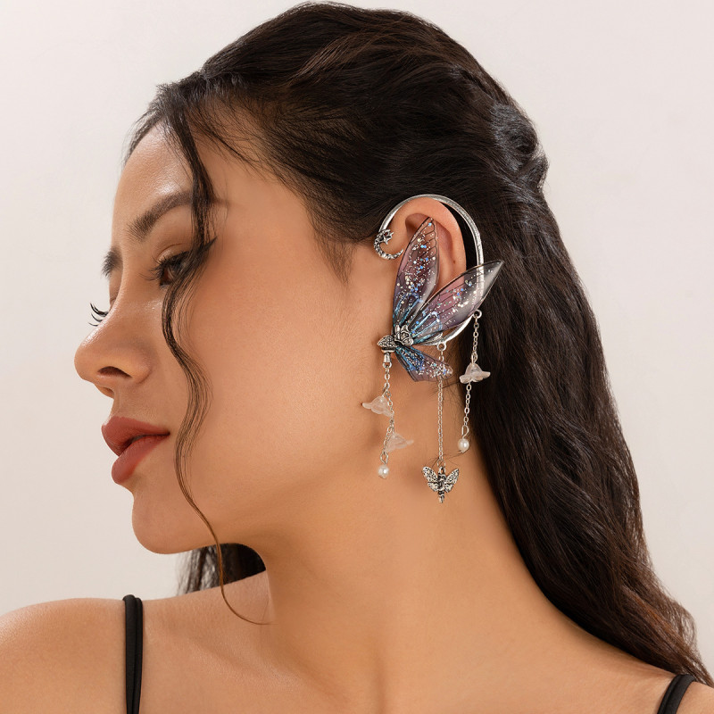 European and American Forest Style Fairy Ear Tassel Ear Cuff Earring Butterfly Outline Stud Earrings Cross-border Wing Ear Clip