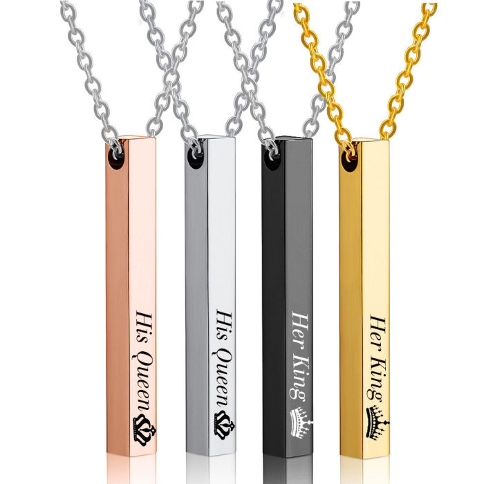 Simple Fashion Her King His Queen Crown Pendant 40MM Long Strip Three-Dimensional Necklace Wholesale