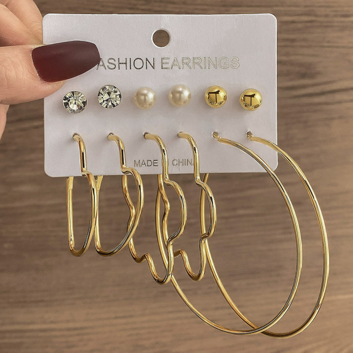 Metal Colorful Rice Bead Hoop Earrings Geometric Round Pearl Stud Earrings Vintage Earring Set 6-Piece Set for Women,...