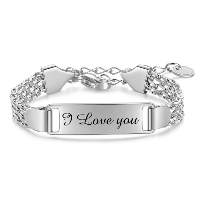 European and American Cross-Border I Love You Stainless Steel 8MM Mesh Smooth Engraved 18K Gold Bracelet Stainless Steel Bracelet