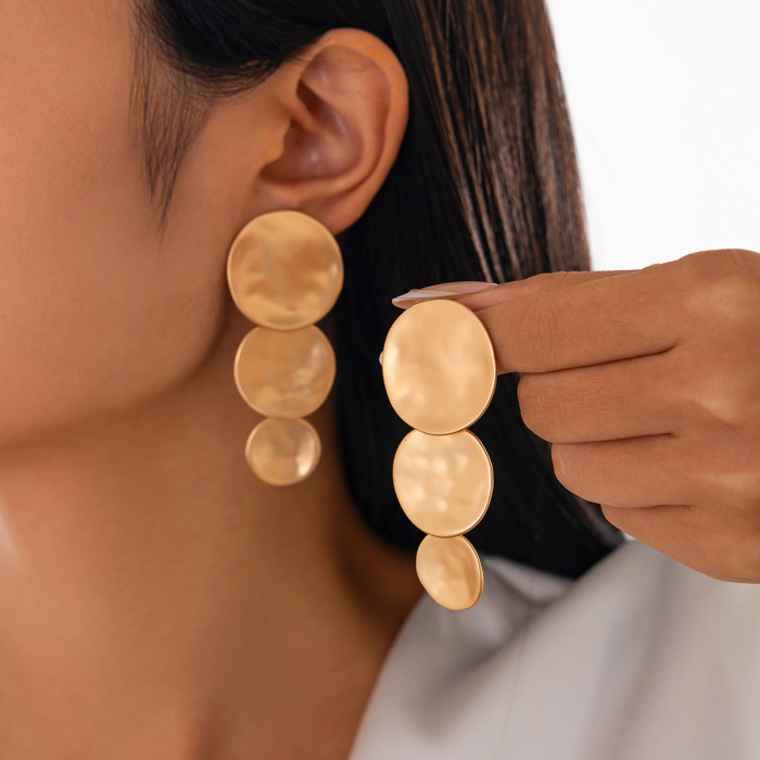 European and American Cross-Border Jewelry INS Foldable Water Drop Pendant Earrings Irregular Geometric Hammered Surface Earring Set