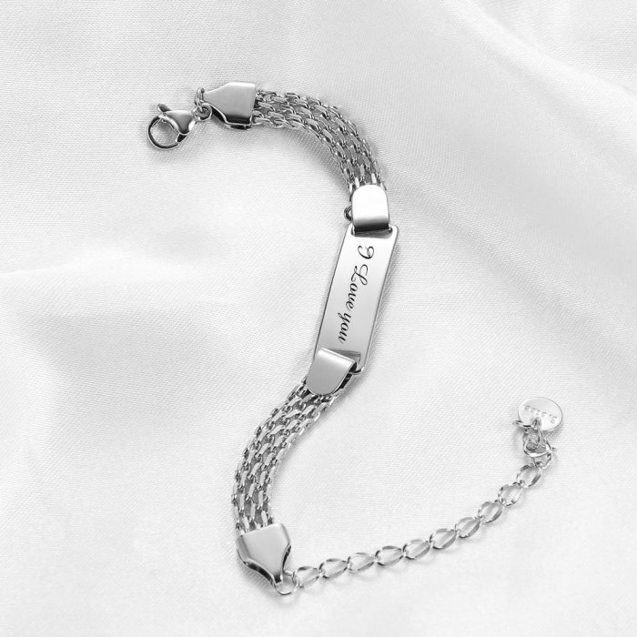 European and American Cross-Border I Love You Stainless Steel 8MM Mesh Smooth Engraved 18K Gold Bracelet Stainless Steel Bracelet