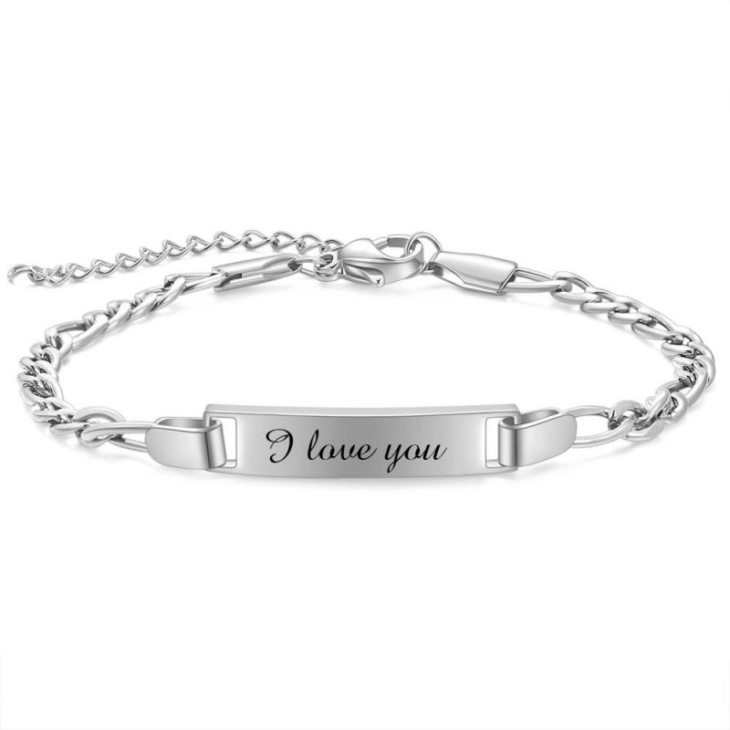 European and American Cross-Border New Children's I Love You 5MM Long Stainless Steel Curved Tag Bracelet Engraving Adjustable