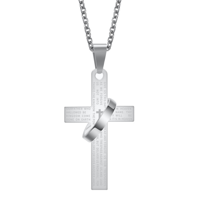 Hot Sale Personalized Cross Ring Necklace Stainless Steel Personality Hip-Hop Punk Long Necklace Versatile Wholesale