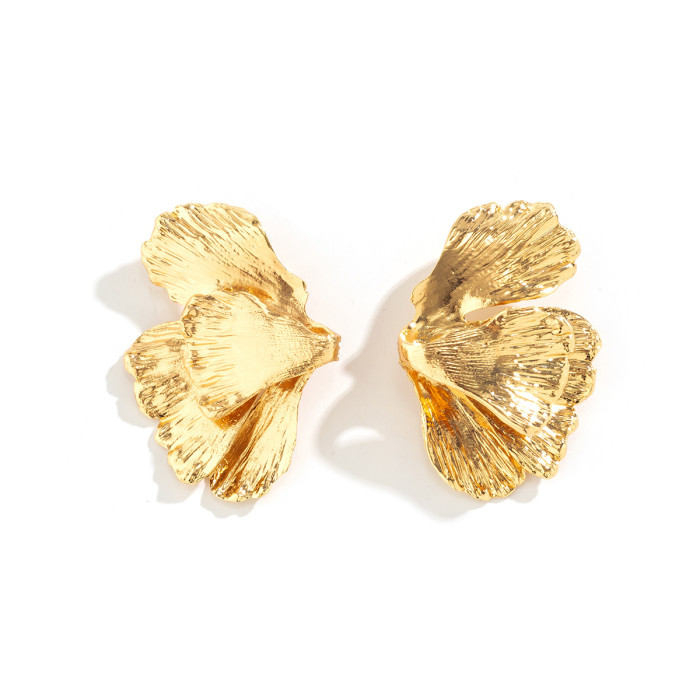 European and American Cross-Border Jewelry Personality Liquid Fluid Metal Lotus Leaf Earrings Niche Minimalist Style Wrinkled Shell Earrings