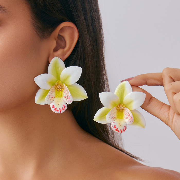 European and American Cross-Border Jewelry INS Sweet Style Three-Dimensional Flower Leather Wax Thread Necklace Simple Fashion Fabric Flower Earrings