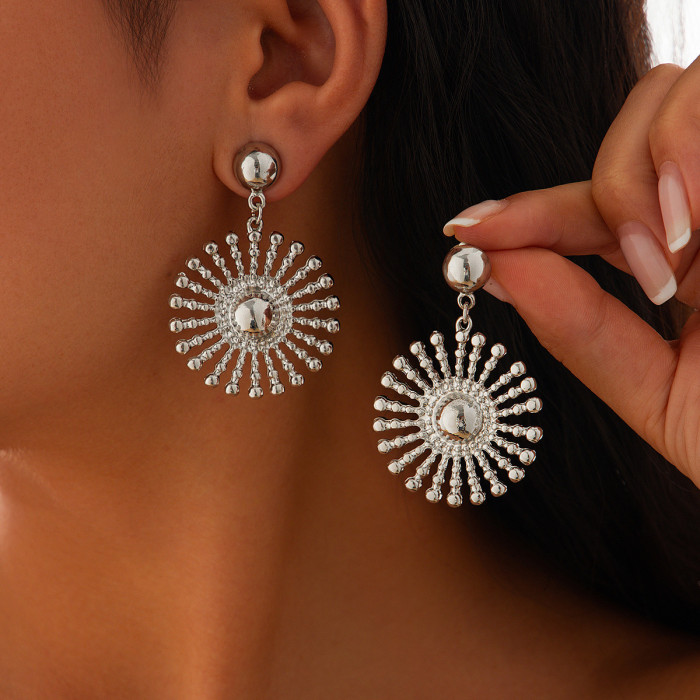 Jewelry INS Personality Wrinkled Hollow Heart Earrings Multiple Combinations Sunflower Alloy Earrings